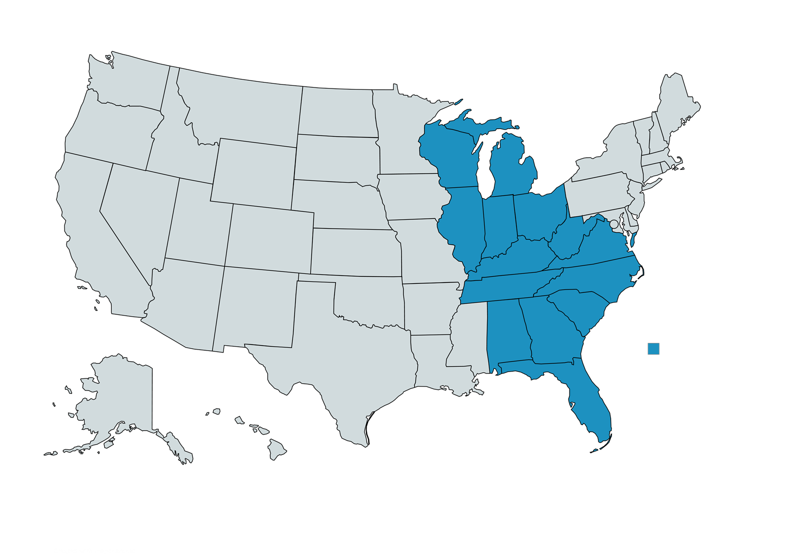 Map of NMV Expedition freight coverage across the Midwest, Mid-Atlantic, and South